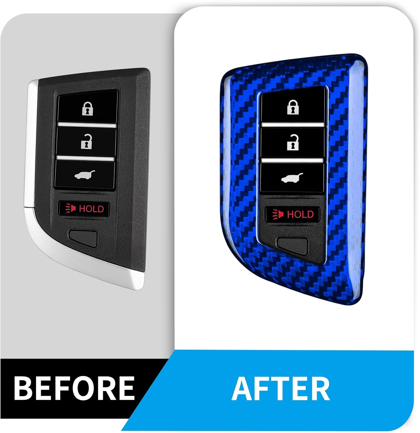 T-carbon Key Fob Cover Compatible With Acura MDX 2025 4 Buttons Accessories,Glass Fiber Key Fob Case With Keychain Fits Acura RDX RLX NSX ILX TLX TLX-L CDX 2022 2023 2024 Smart Remote Keyless Blue