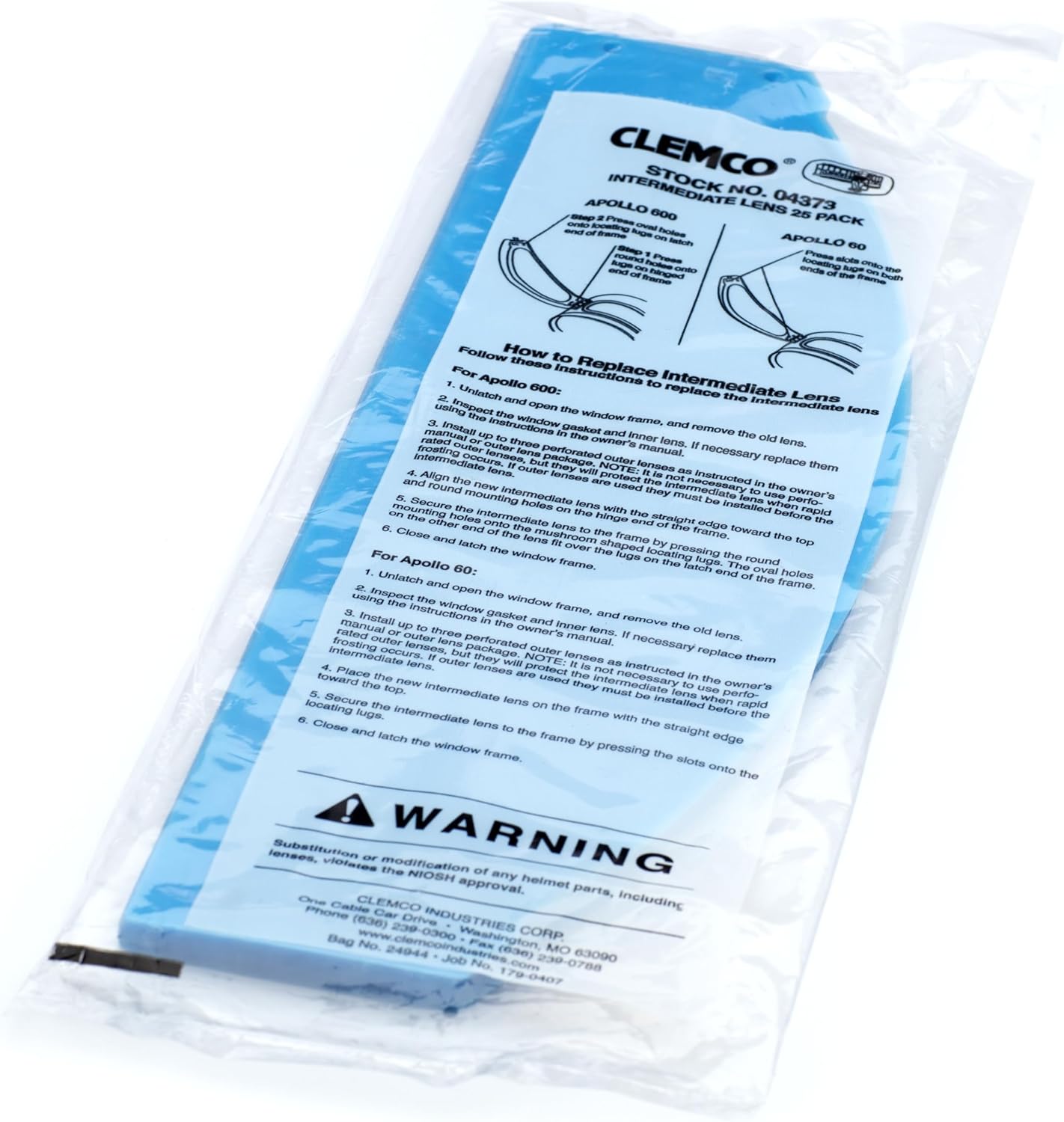 04373 CLEMCO APOLLO RESPIRATOR INTERMEDIATE LENS, PACK OF 25