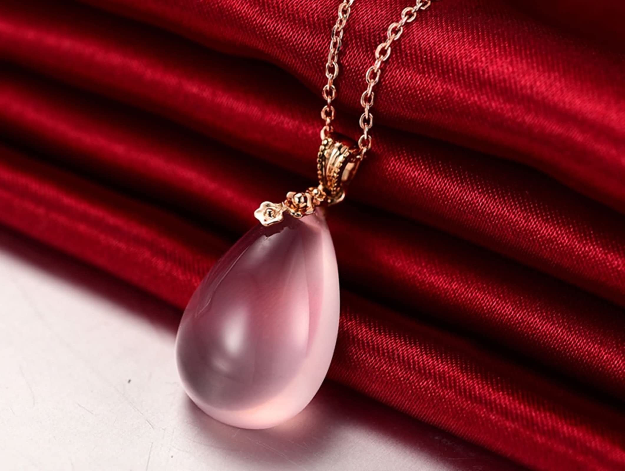 Damen-Halsketten-Anhänger, Rosenquarz-Halskette mit VS-Rosenquarz-Edelstein mit sehr gutem Schliff, 18 Karat, luxuriöse Damen-Halskette als Geschenk