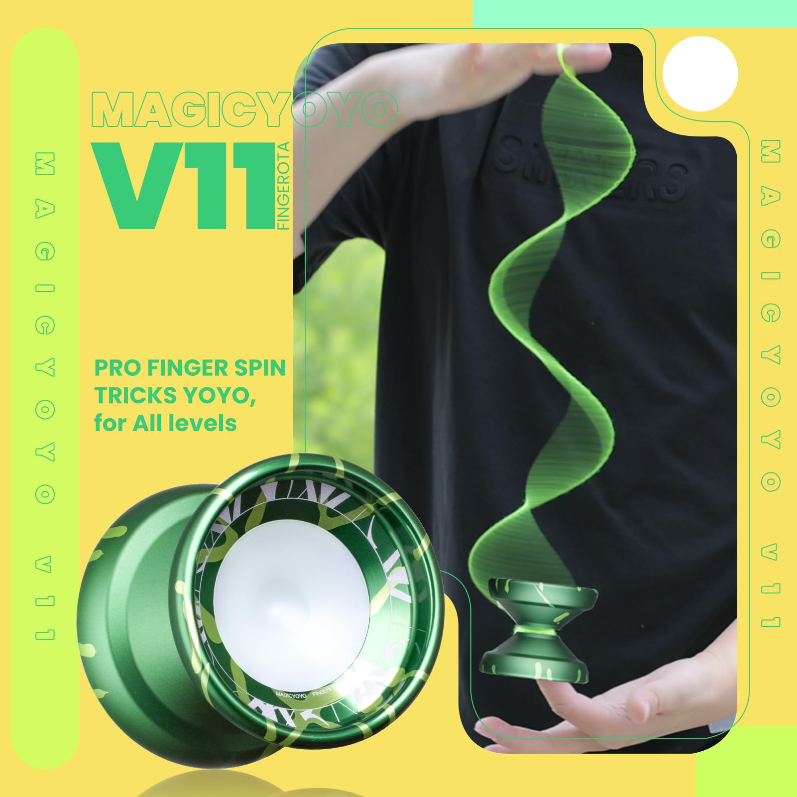 MAGICYOYO V11 Finger Spin Trick Yoyo -Responsive Yoyo for Beginners, Pofessional Dual Purpose Yo Yo +Unresponsive Bearing Kit for Advanced + Glove + 12 Strings +Storage Case(Dark & Light Green)