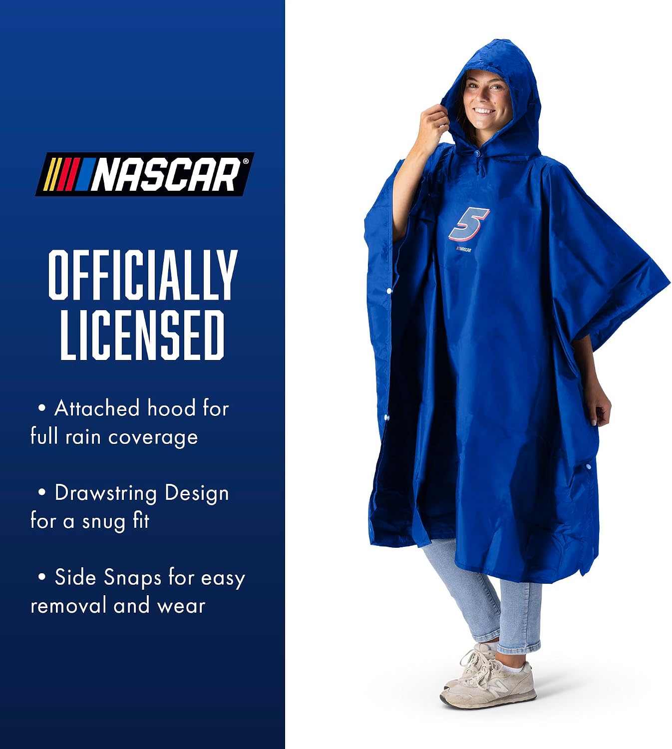 Northwest NASCAR Rain Poncho, Water Resistant Hooded Pullover with Mesh Bag, Lightweight Adult Stadium Gear, 44 x 49 in