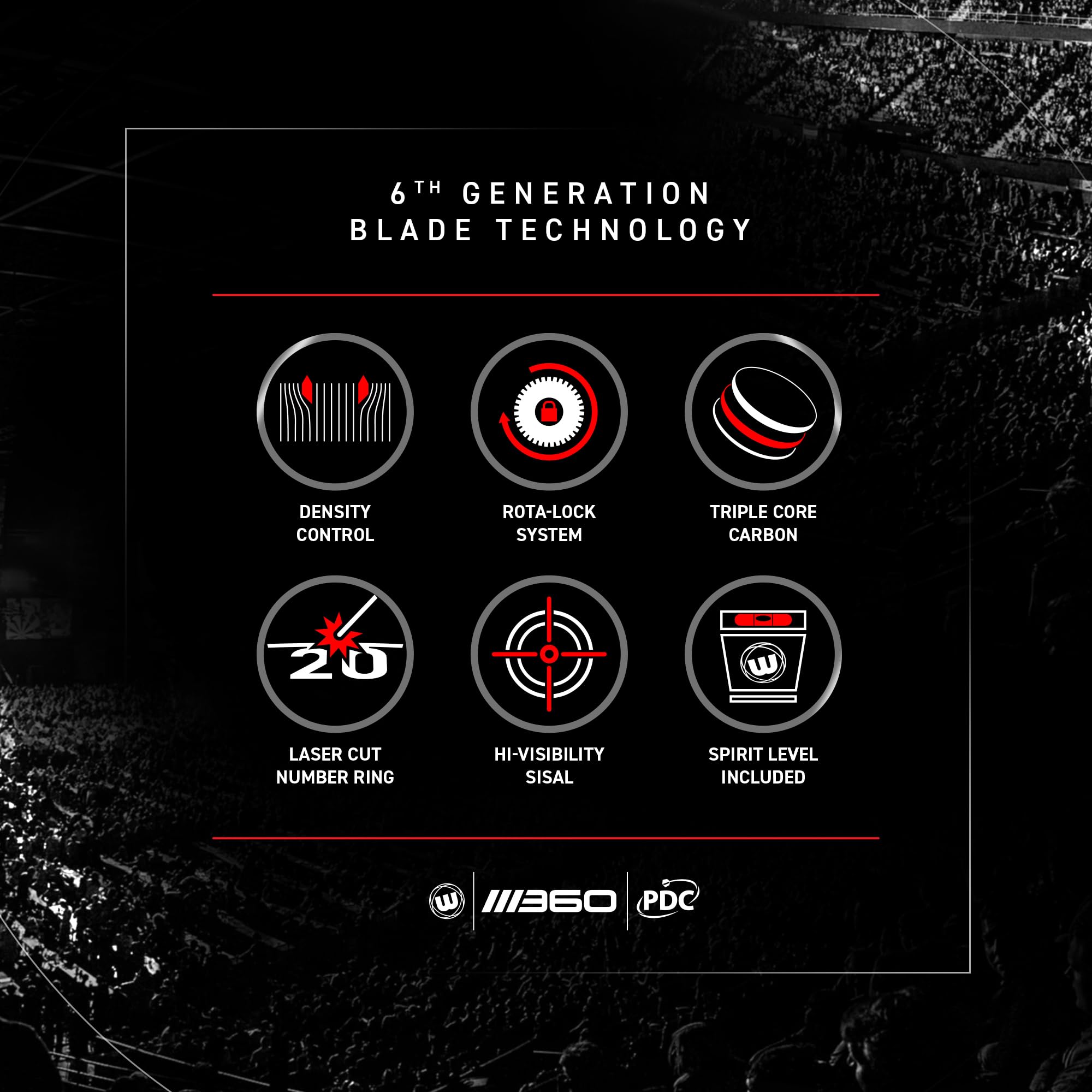 WINMAU - Blade 360 Bersaglio per freccette - Triple Core Carbon -Rotazione Completa -Grafica Simmetrica - Bersaglio professionale PDC con specifiche ufficiali per tornei per gli appassionati freccette