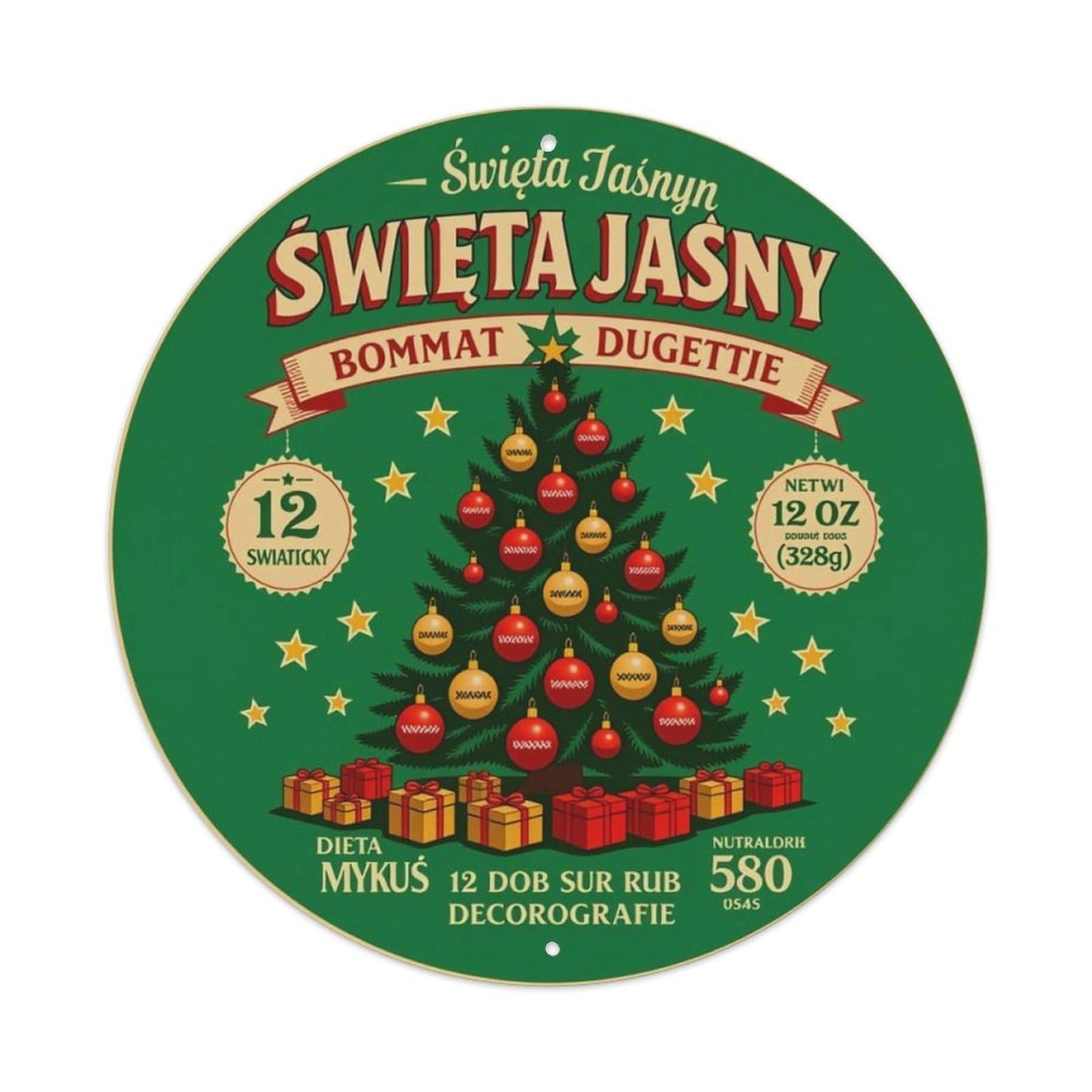 Vintage European Christmas Tree Holiday Round Decor Sign Vintage Aluminium Metal Sign, Retro Wall Decor for Home, Bar, Garage & Farmhouse 20x20cm