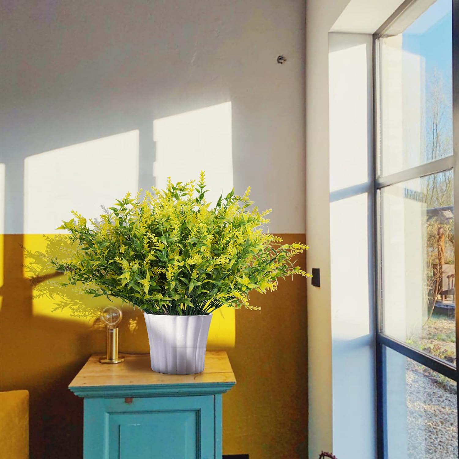 RECUTMS 12 Bundles Artificial Flowers Outdoor UV Resistant Outdoors Fake Plants Faux Plastic Flower in Bulk for Hanging Planters Outside Porch Vase Home Window Decoration,Spring Decorations(Yellow) - Image 4