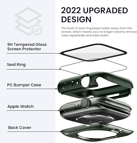 Vista 155 de Tensea - Funda protectora de pantalla impermeable para Apple Watch (2 en 1) para Apple Watch Serie SE 7, 5, 4, accesorios de 45 mm, iWatch protector