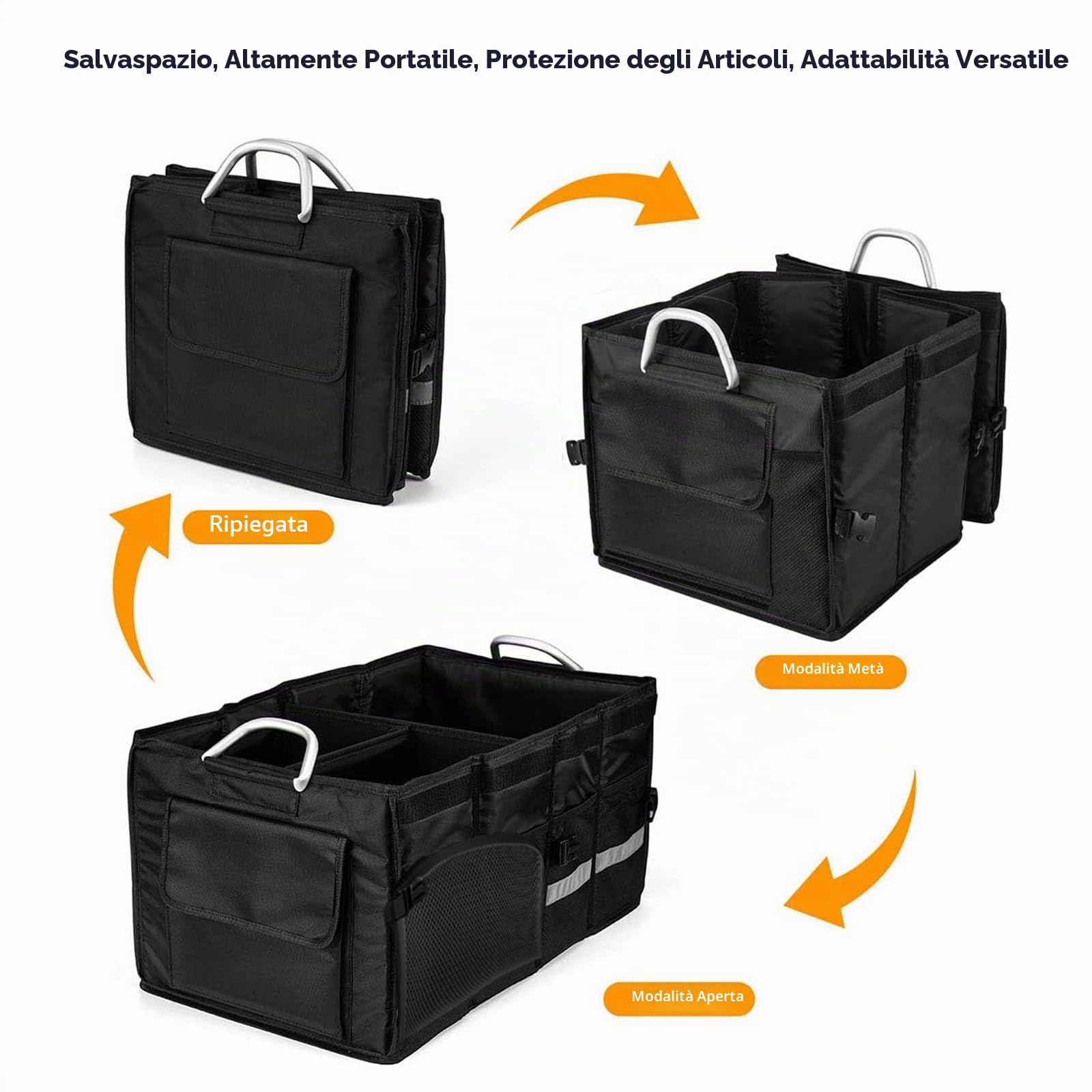 Borsa per bagagliaio, Sacchetto di organizzazione per bagagliaio di auto, pieghevole per auto, con scomparti, fondo antiscivolo, coperchio pieghevole