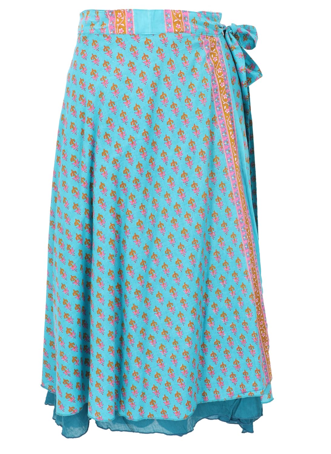 Langer Boho Wickelrock, Maxirock mit farbenfrohem Druck, türkisblau | Maxi-Länge, 100 % Baumwolle, lockere Passform, vielseitig tragbar, angenehm und nachhaltig
