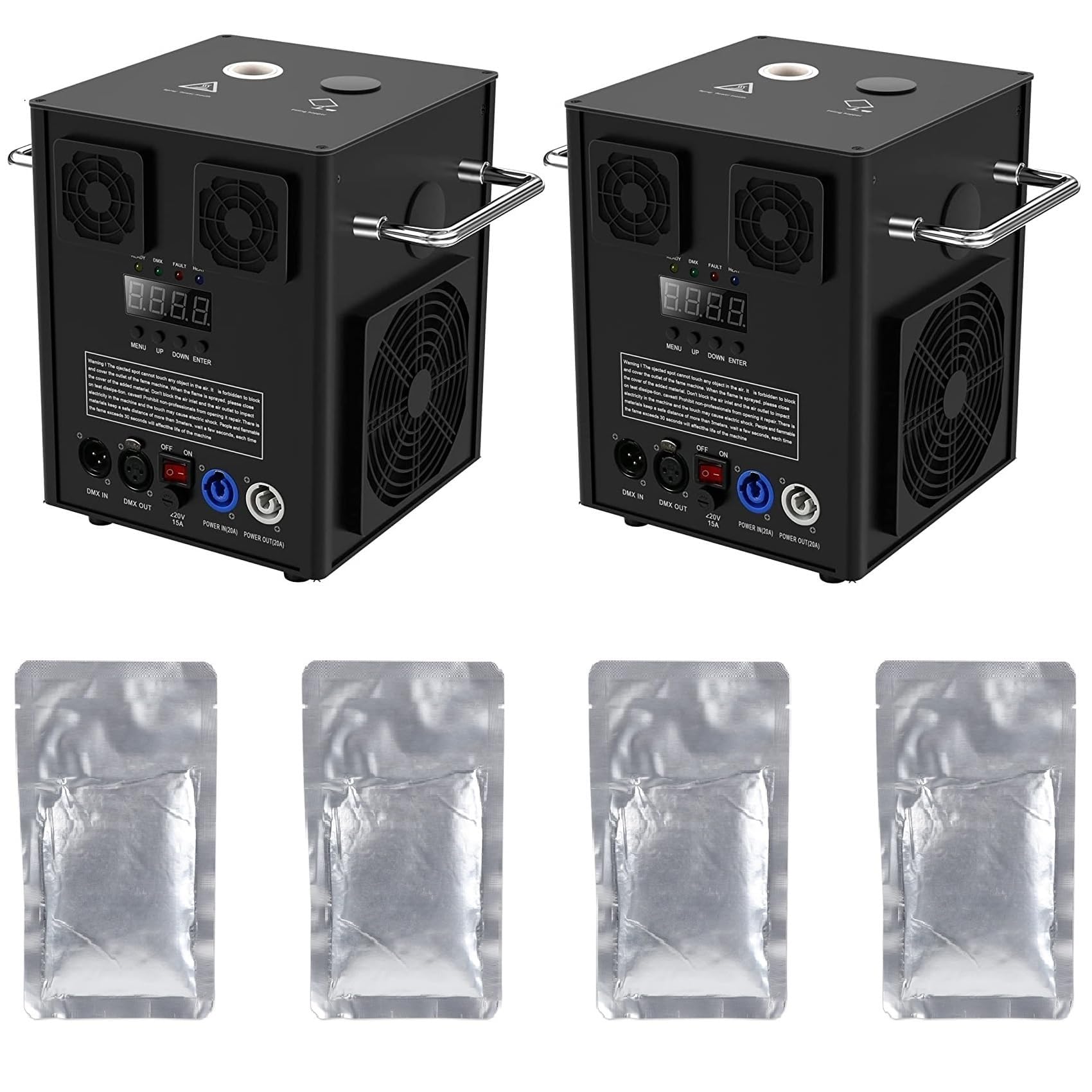 (Mit 4 Pack Titanpulver) 2er 530W Pyrotechnikmaschinen, Kabellose Fernsteuerung Kalte Funken Maschine für DJ Show, Partys, Hochzeit (Schwarz)