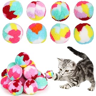 Waenerec 20pcs Cat Ball Toy Cute Rainbow Yarn Puff Balls Fun Kitty Fuzzy Balls Small Cat Pom Pom Balls Toys for Indoor Cats Interactive Soft Quiet Cat Toy Balls