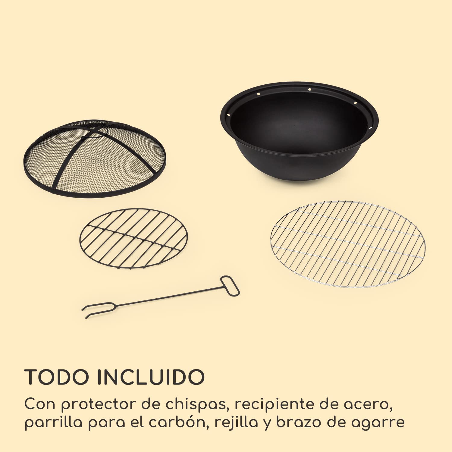 Blumfeldt Brasero Exterior con Parrilla, Barbacoa Portatil, Estufas para Exteriores Jardín con Protector de Chispas y Base de Acero, Estufa Exterior para Jardín, Terraza, Patio y BBQ 52 x 46 x 52 cm