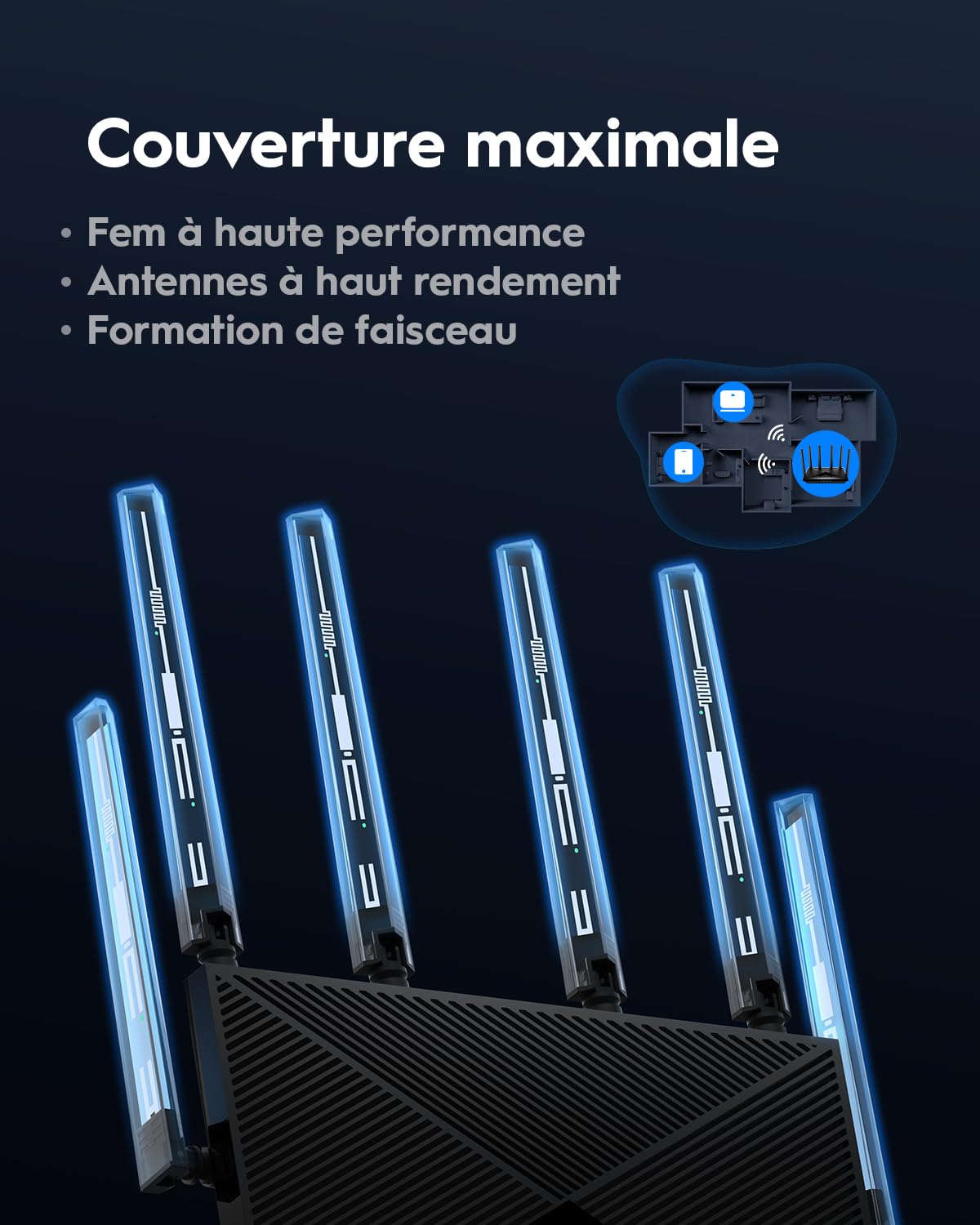 Cudy Routeur Wi-FI 7 BE11000 tri-Bande, 6 Flux 10 Gbit/s, 4 Ports 2,5 G, jusqu'à 11 000 Mbps, Serveur et Client VPN, Application Cudy, Mesh et antennes à Gain élevé WR11000