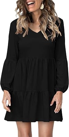 Bosmeer Dresses for Women Casual Long Sleeve V Neck Flowy Swing Tunic Dress Fall Outfits 2025