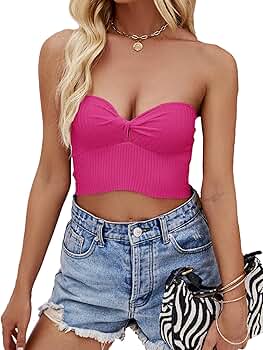 Molirex Womens Tube Tops Twist Knot Front Strapless Bandeau Ribbed