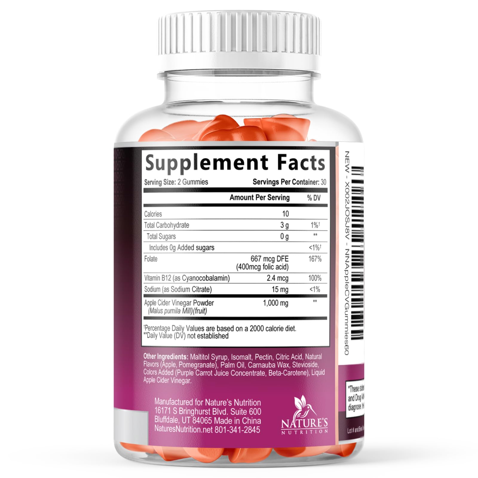 Apple Cider Vinegar Gummies for Weight Loss - Sugar Free - Max Strength ACV Gummy with Vitamin B12 & The Mother - Metabolism & Energy Support - Vegan Apple Cider Vinegar Gummy Supplement - 60 Gummies — Amazon image 9