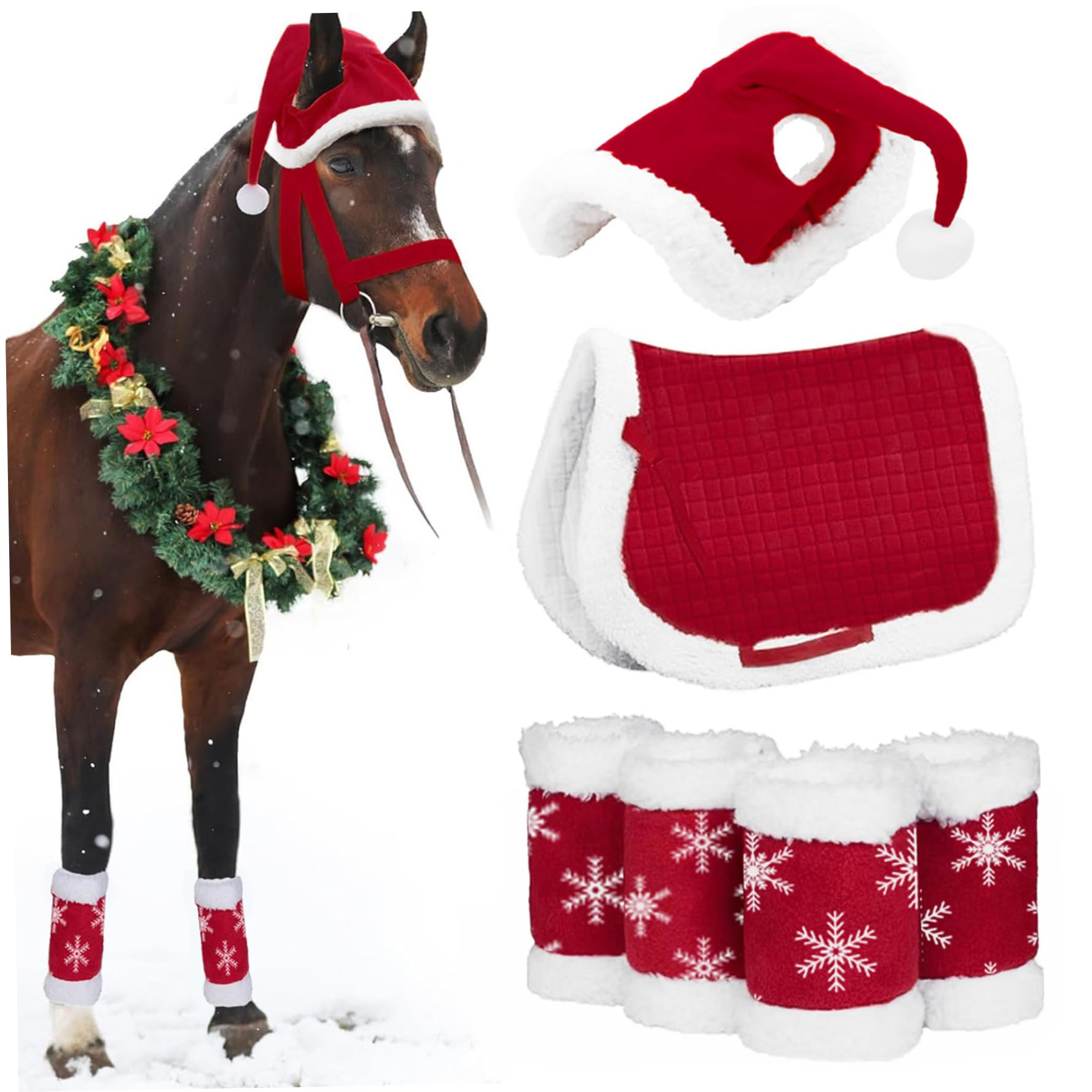 Costumes pour chevaux à porter : ensemble de Noël rouge complet avec selle