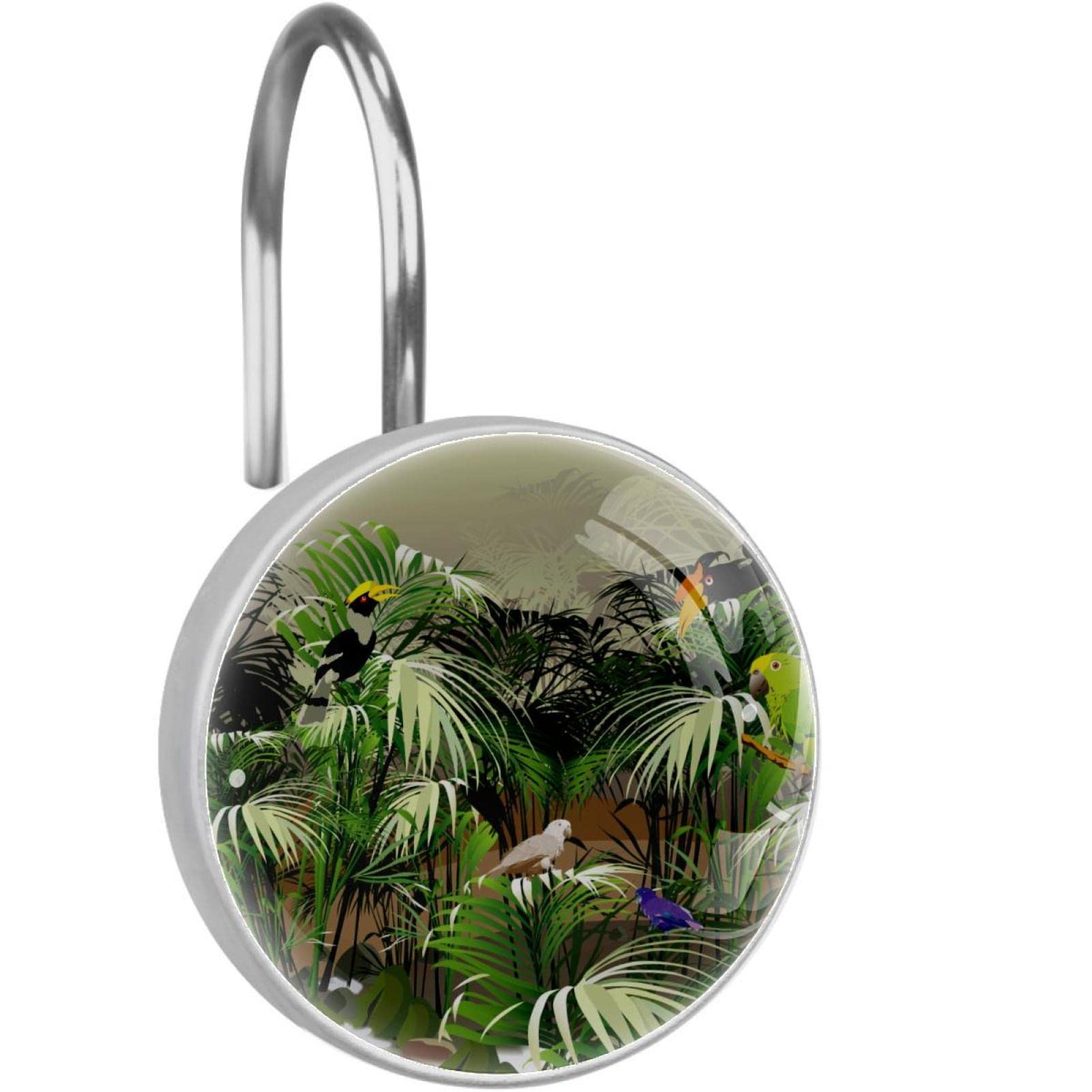 Crochets rideau de douche acier inoxydable x12 anneaux perroquet salle de bain tropicale