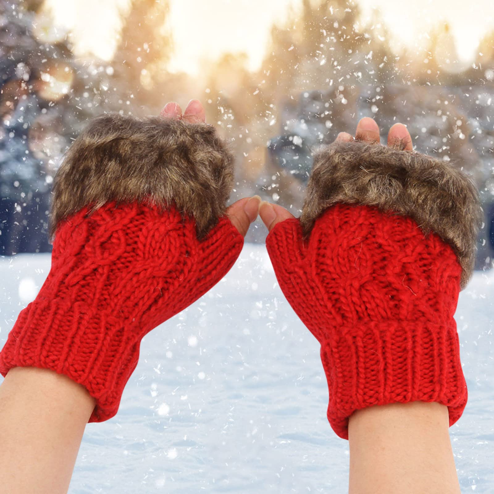 Damen-Handschuhe Mit Weihnachtsbaum, Verdickte Woll Produktbild-Vorschau 5