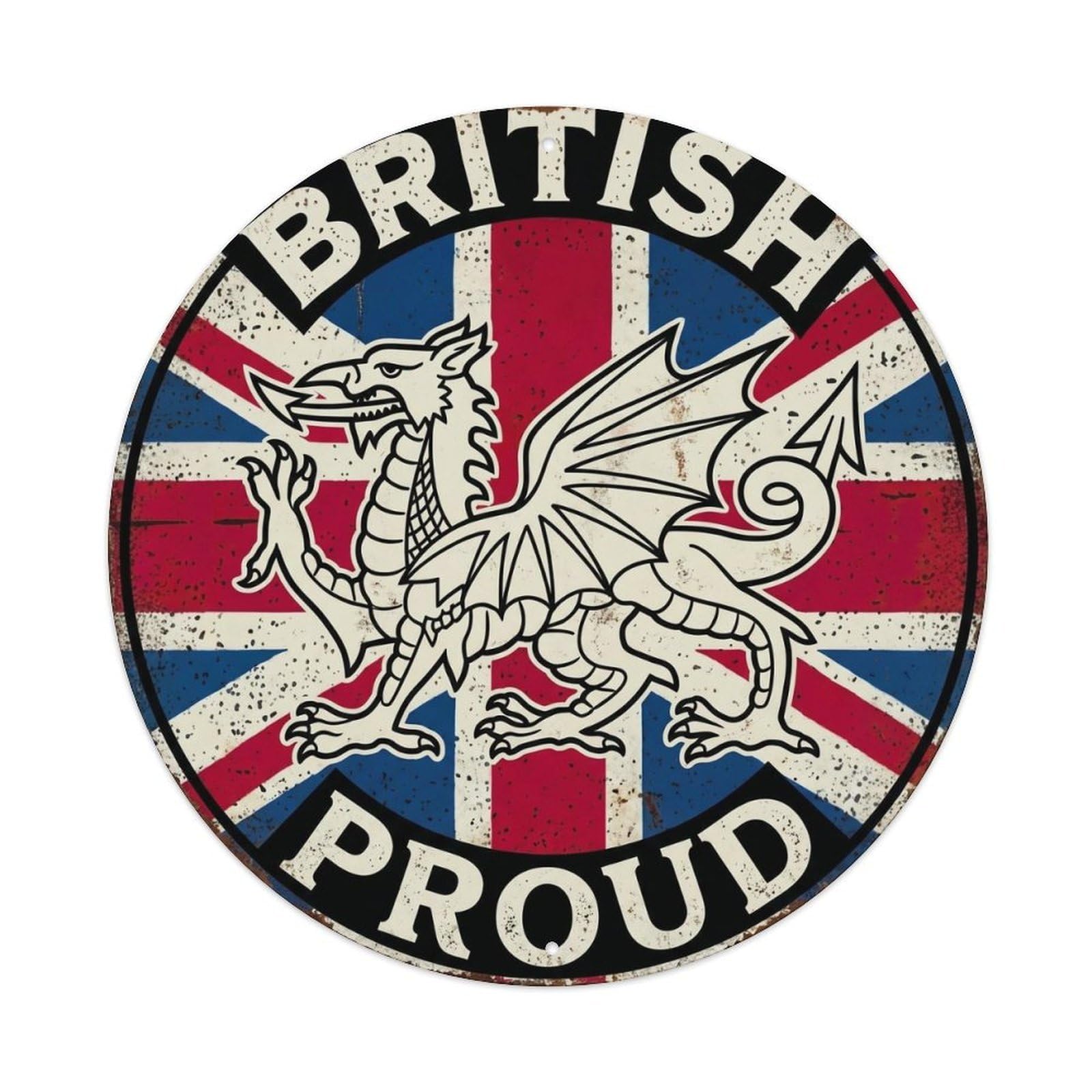 Olhnbad Style British Proud Welsh Dragon Heraldry Heritage Emblem Metal Tin Sign