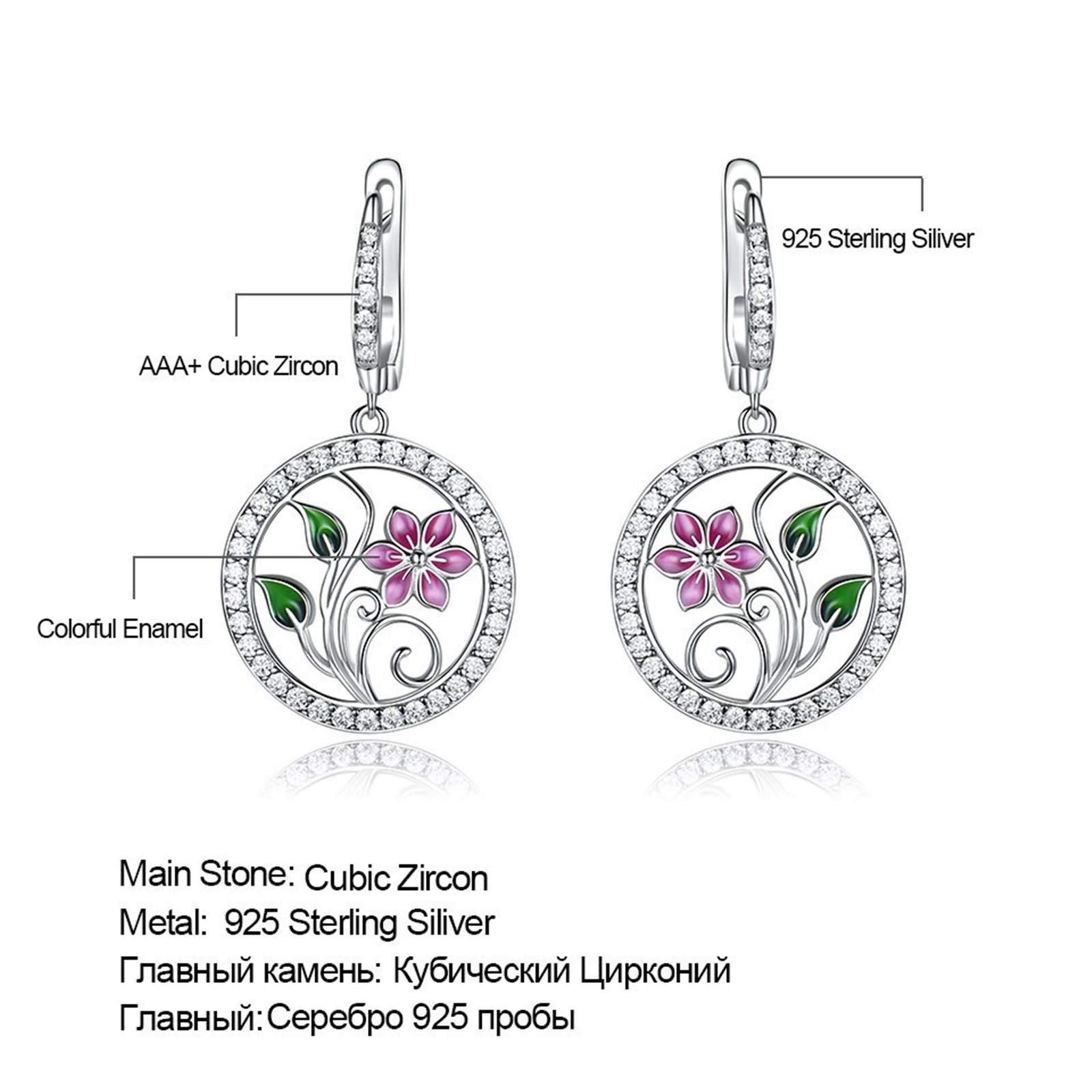 Ohrring Mädchen Silber, Anhänger-Ohrringe Silber Ohrringe Damen Lotus Aus Emaille Weiß Runden Zirkon Frauen Geschenke