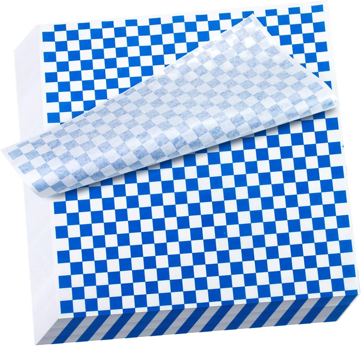 Hslife 100 Sheets Blue and White Checkered Dry Waxed Deli Paper Sheets, Paper Liners for Plastic Food Basket, Wrapping Bread and Sandwiches(11''x11.6'')
