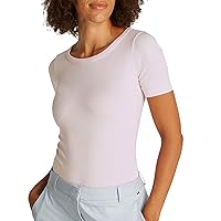 Tommy Hilfiger Donna T-Shirt Maniche Corte 5X2 Rib Slim Fit, Rosa (Light Pink)