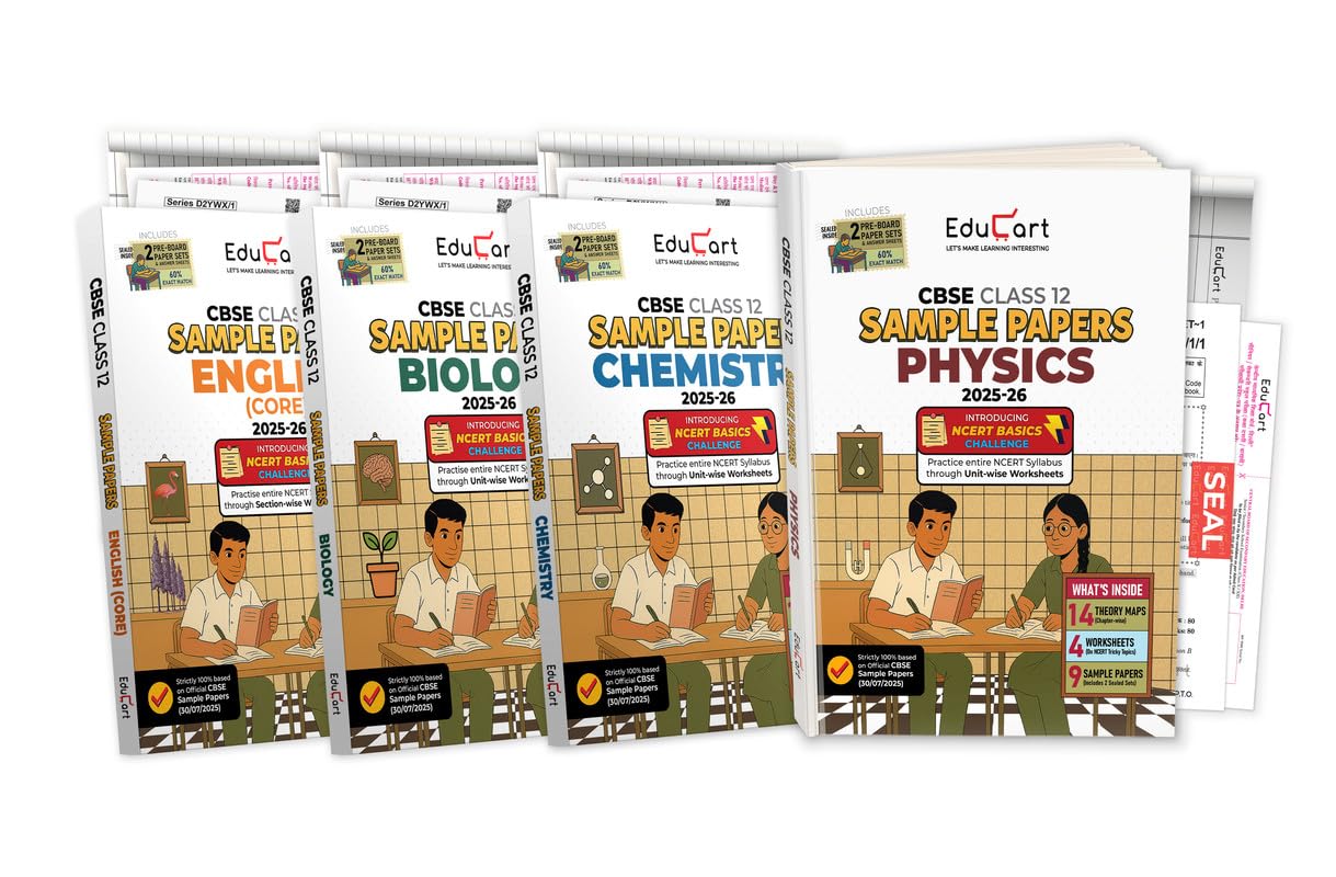 Educart CBSE Sample Paper Class 12 2025-26 - Physics, Chemistry, Biology, & English (Based on latest CBSE Sample Papers Released on 30-07-25) Set for 4 books For 2026 Board Exam Unknown Binding – 17 September 2025