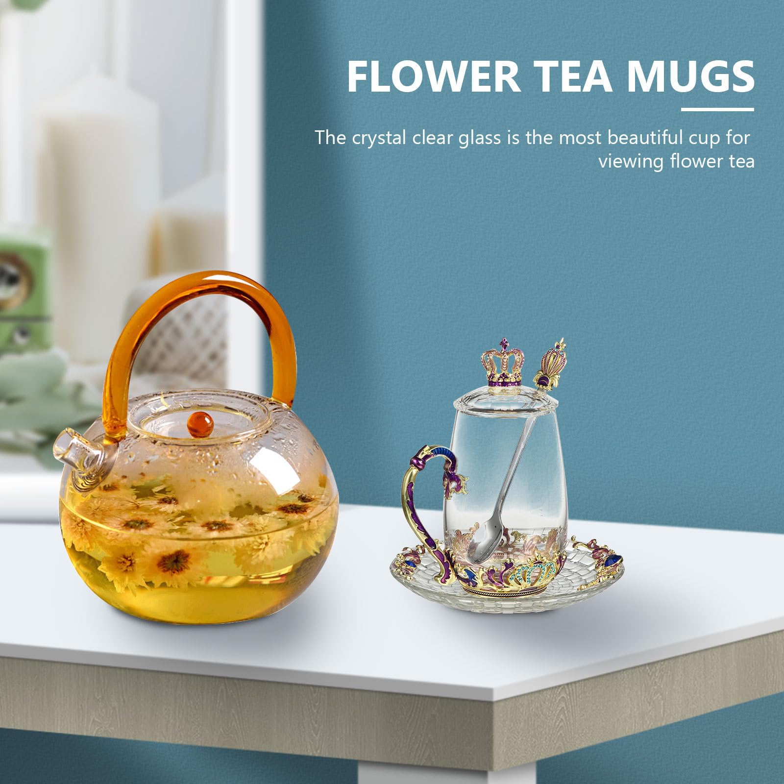 Ciieeo Taza de Té de Vidrio Esmaltado, 370ml Decorativa