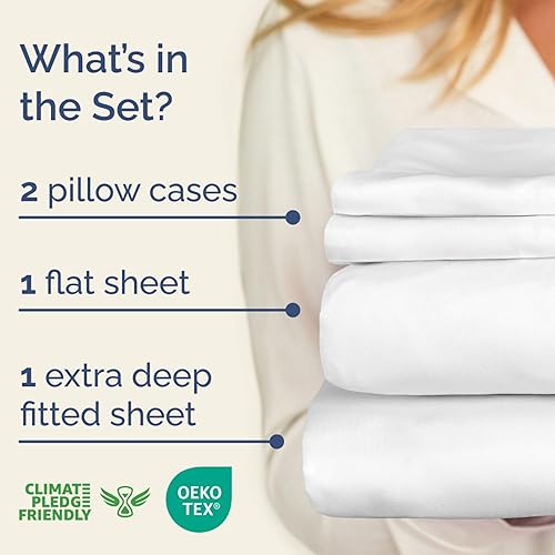 Miniatura 6 de Juego de sábanas de 4 piezas con bolsillos extra profundos de 400 hilos, 100% algodón, 4 piezas, transpirable y refrescante, juego de sábanas de