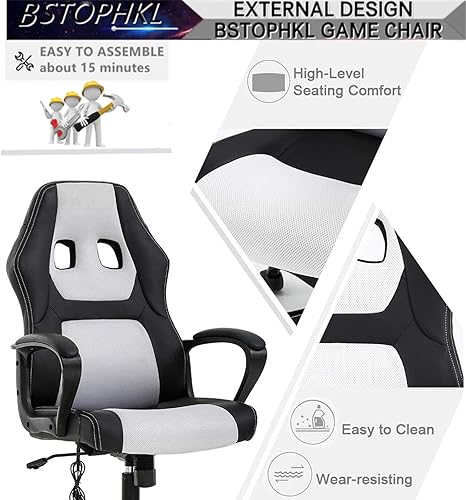 Miniatura 8 de Silla para videojuegos, silla de oficina de masaje, sillas ergonómicas de videojuegos, silla de computadora reclinable ajustable con soporte lumbar,