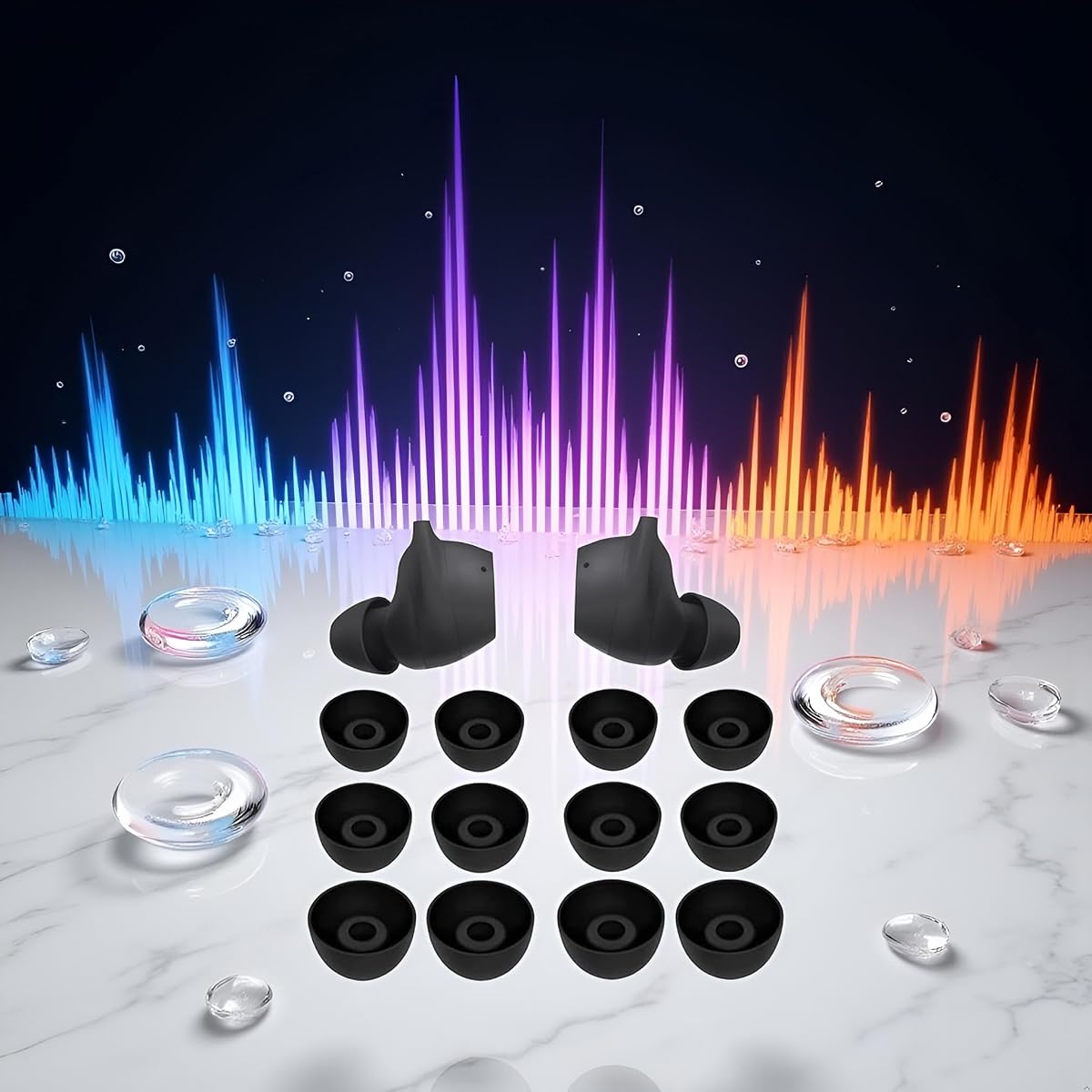 Black Replacement Ear Tips Eartips Ear Plug Ear Gels Compatible with Samsung Galaxy Buds FE Earbuds, Silicone Ear Tip Replacement for Galaxy Buds FE,S/M/L 6 Pairs,Graphite Black 532 Headphone Earpads
