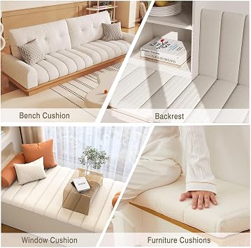 Custom Bench Cushions for Indoor Furniture, Waterproof Circle Fleece Bay Window Seat Cushions Indoor, Anti-Cat Scratch Window Bench Cushion, High-Density Sponge Cushion for Bench