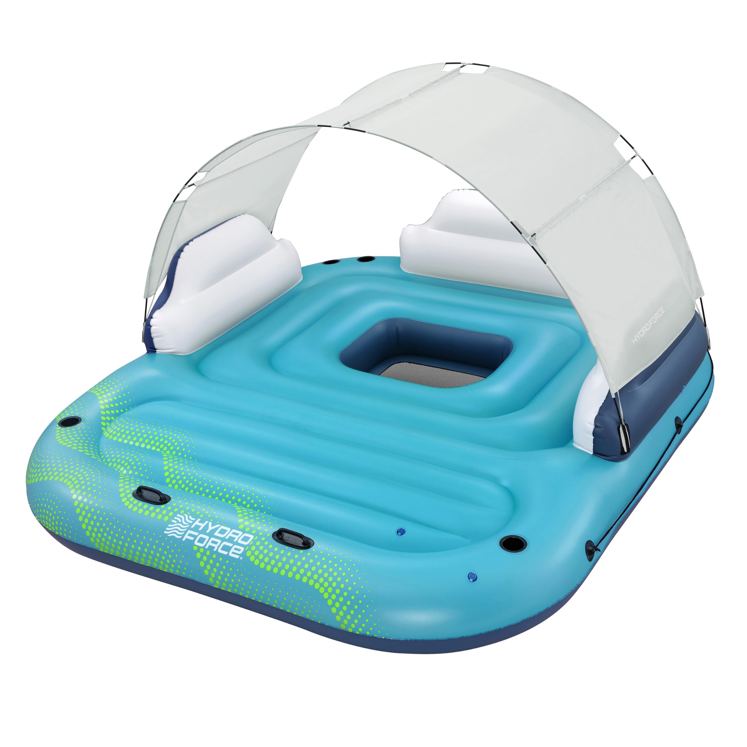 Bestway Hydro Force Badeinsel für 5 Personen 280x257x81 cm – XXL Sonnenlounge aufblasbar mit Sonnendach & Getränkehalter, Schwimminsel für Pool & See, belastbar bis 500 kg