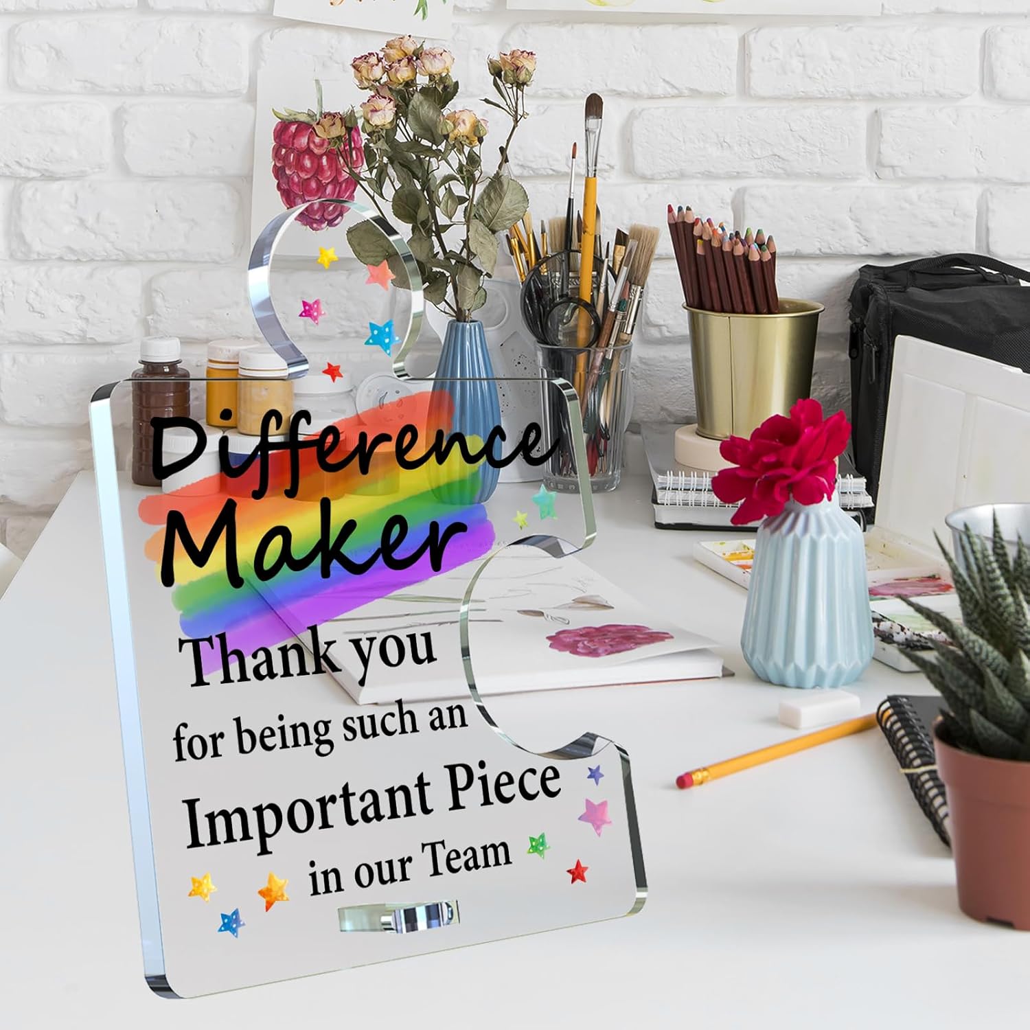 Team Appreciation Gifts for Employees, Thank You Gifts for Coworkers Employees Staff Difference Maker Definition Rainbow Acrylic Puzzle Sign Office Decorations - Image 3