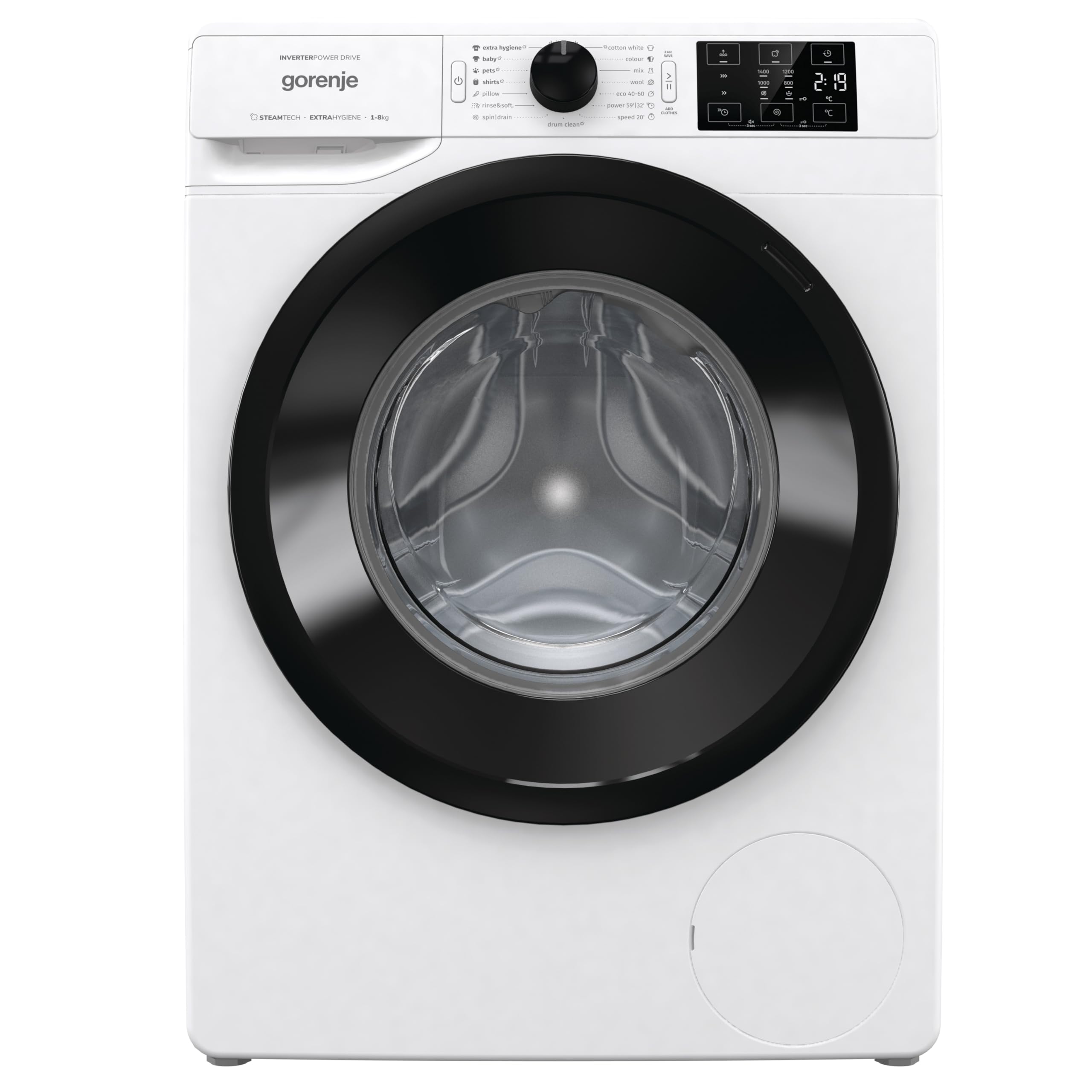 8 Kg Fully Automatic Front Load Washing Machine with Inverter Motor, 1400 RPM and 16 Programs, White, WNEI84BS, 1 Year Warranty