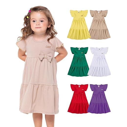 Kit 3 Vestido Bebê Menina Verão Três Marias 100% Algodão Com Laço