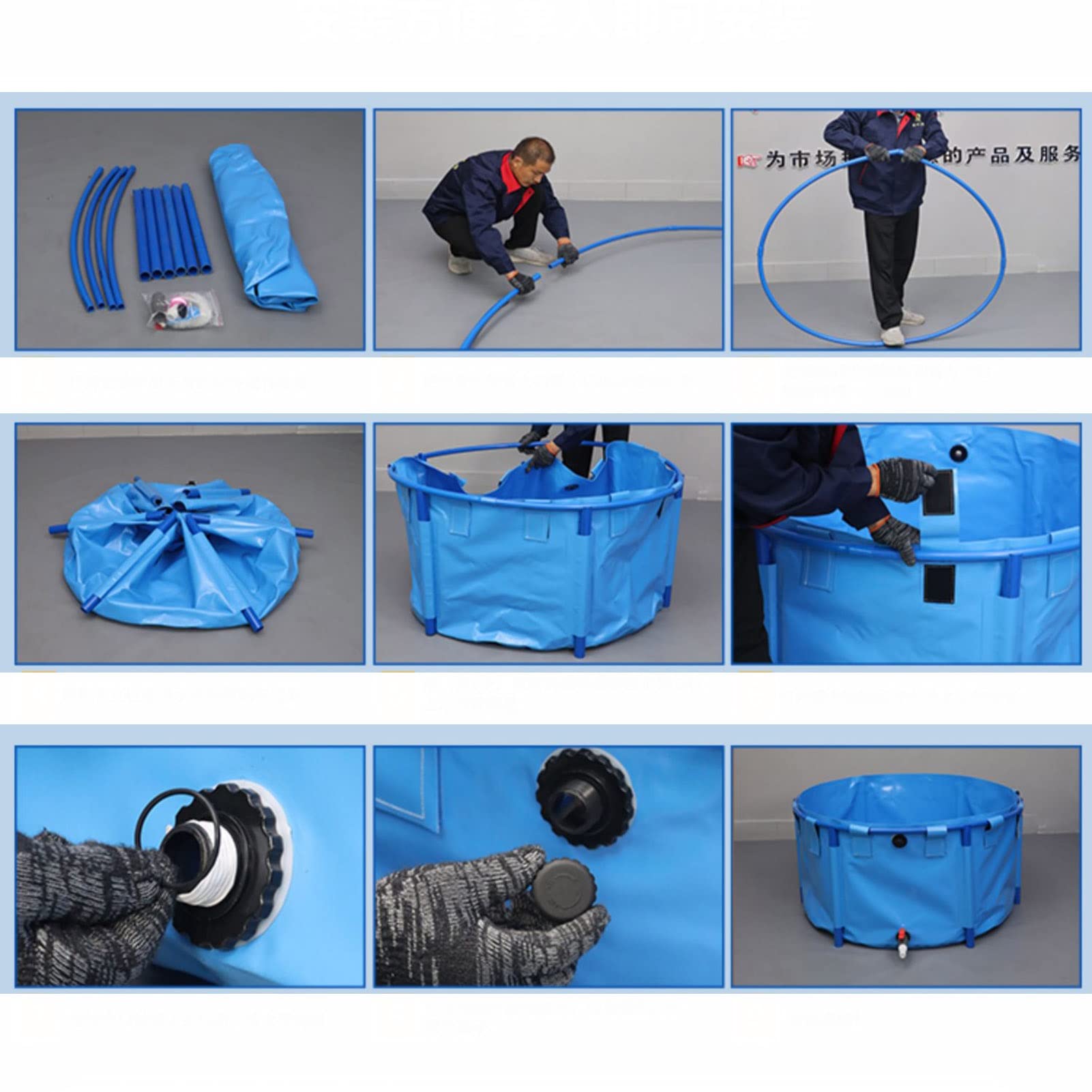 Piscina de marco negro, estanque de lona de PVC con válvula de drenaje para koi y peces dorados, marco de acero duradero de 1,2 x 0,6 m (680 l), piscina portátil para acuario