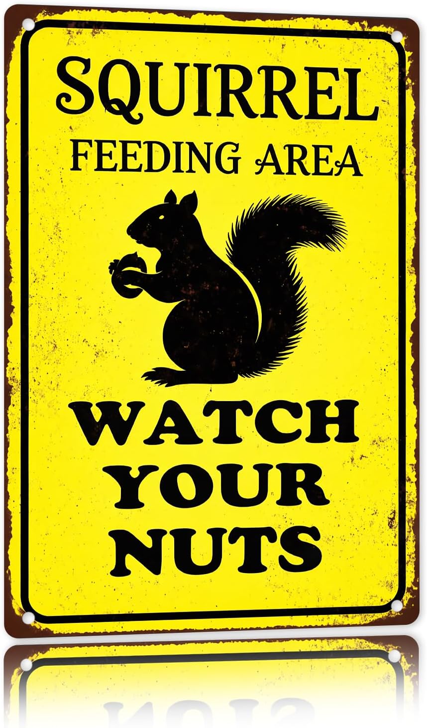 CrazySign Funny Squirrel Gifts for Men, Dad & Husband - Watch Your Nuts Vintage Metal Sign - Hilarious Man Cave Decor, Garage Wall Art, Gag Gifts for Animal & Nature Lovers, 8x12 Inch (26012)