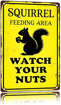 CrazySign Funny Squirrel Gifts for Men, Dad & Husband - Watch Your Nuts Vintage Metal Sign - Hilarious Man Cave Decor, Garage Wall Art, Gag Gifts for Animal & Nature Lovers, 8x12 Inch 26012