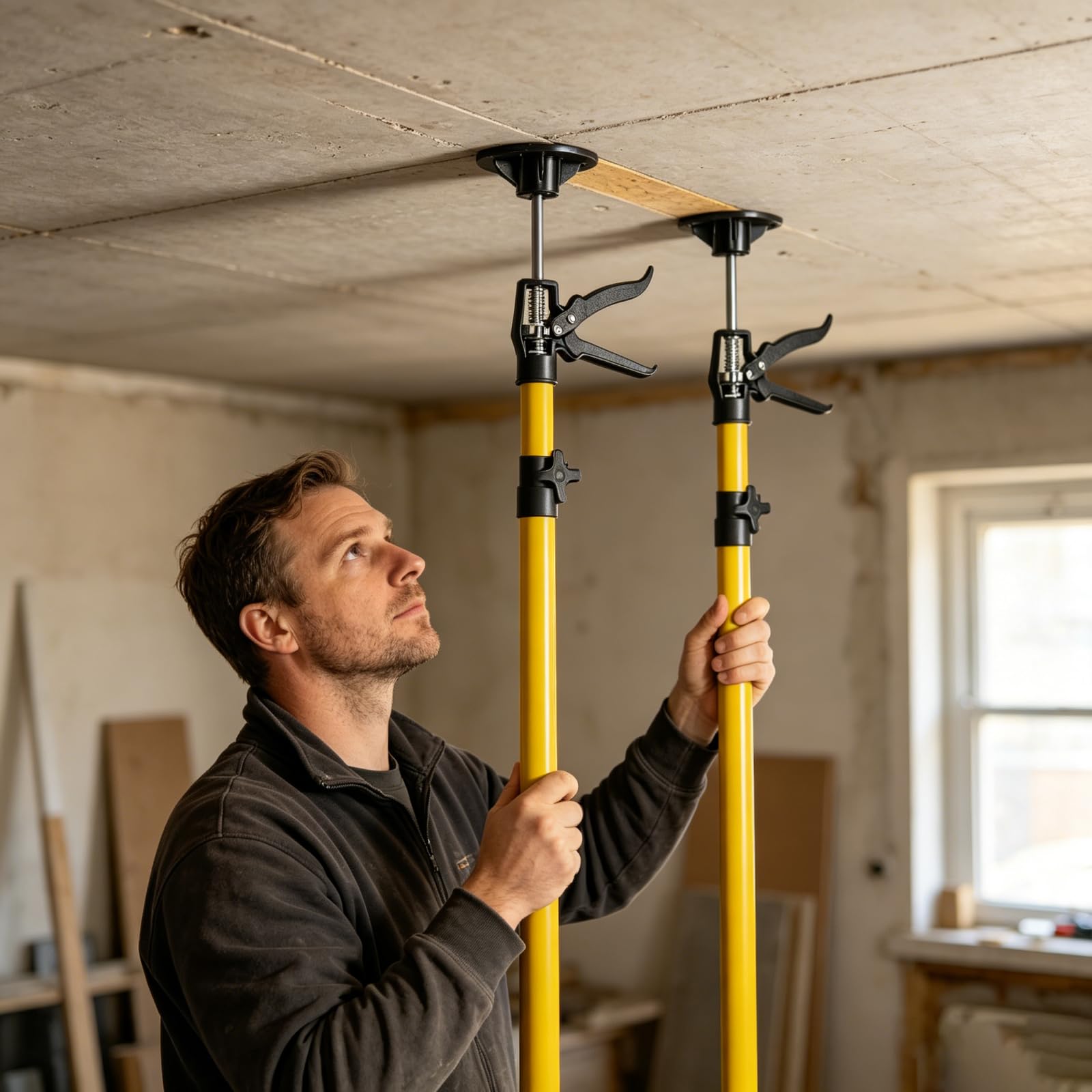 2 Stück Deckenstütze, Montagestütze 115-290cm, Stützen Höhenverstellbar 40kg Tragkraft, Teleskopstützen bis 45°, Einhandstütze für Wände Decken Türzargen Schränken, Deckenstützen aus Stahl