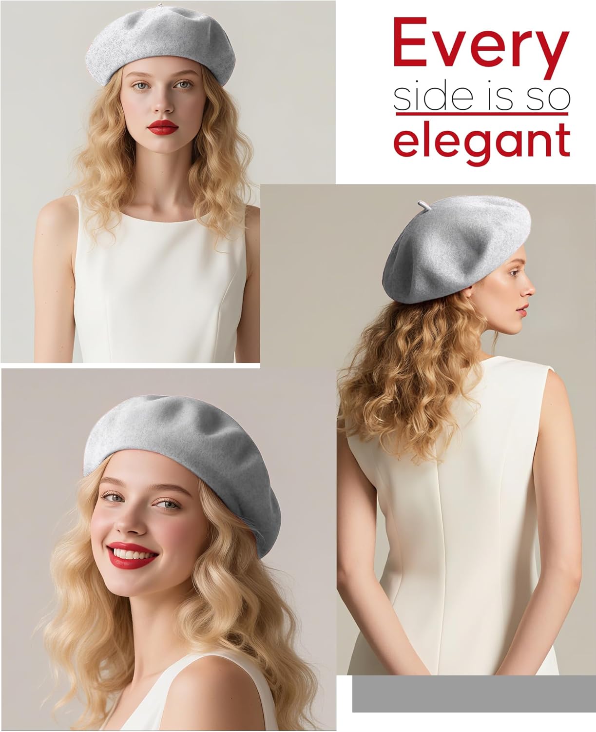 Beret Hats for Women Holiday Wool French Style-Black/Red Church Hat-Clueless Outfit & Men's Beret - Image 4