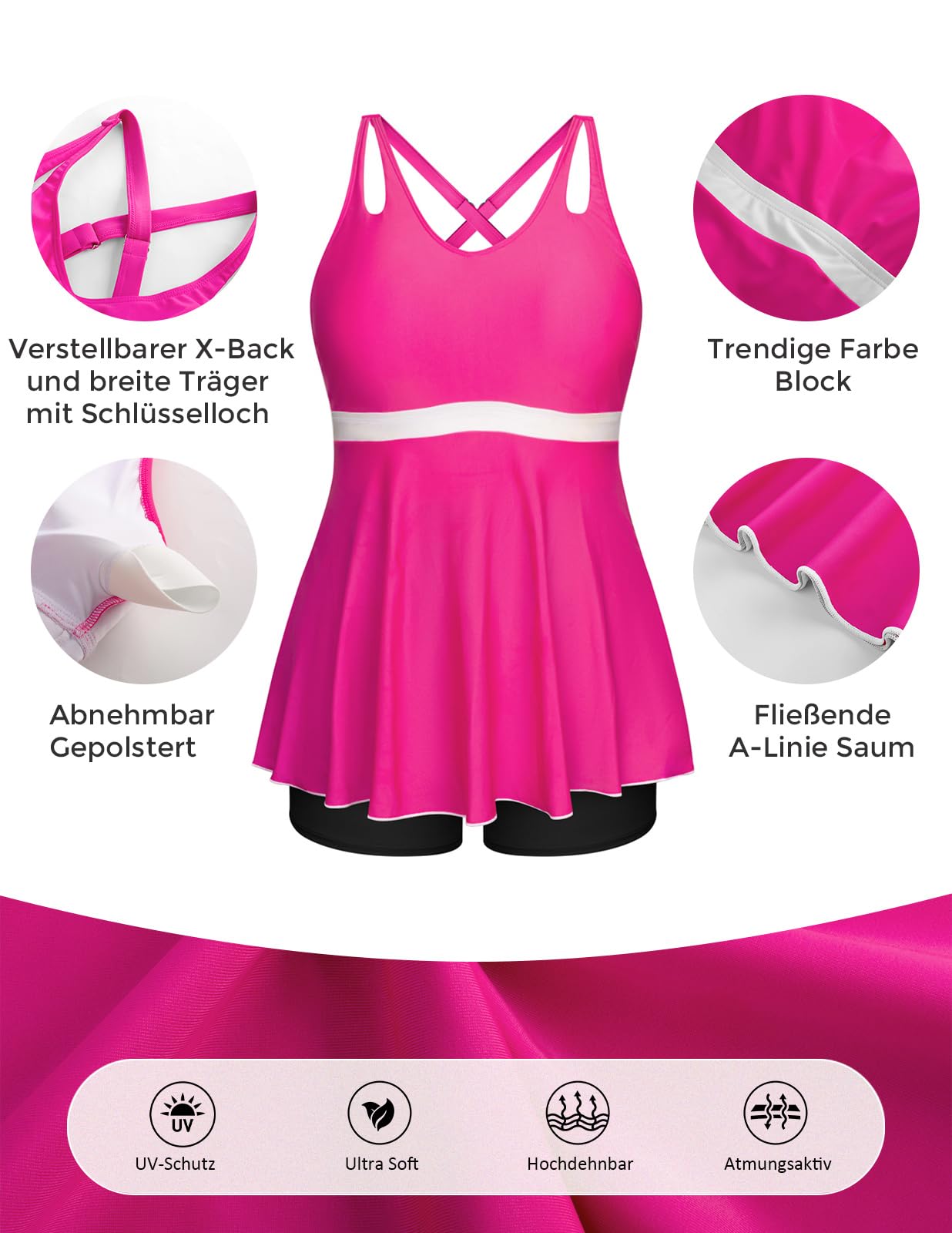Hanna Nikole Costume da Bagno Due Pezzi da Donna con Controllo della Pancia e Vita Alta Costume da Bagno Vintage con Gonna