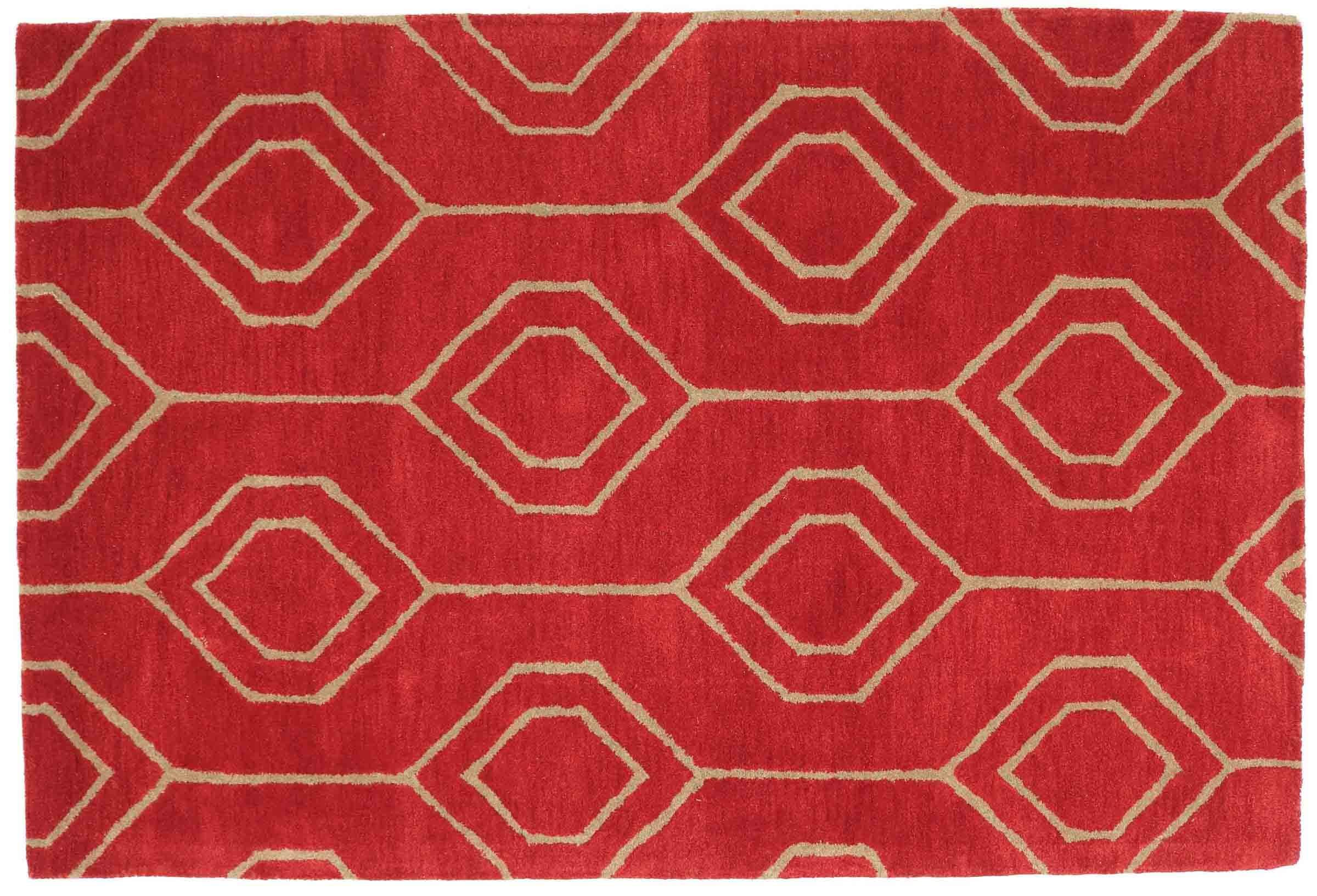Tapis en laine orange 120x180 cm fait main à motifs géométriques modernes
