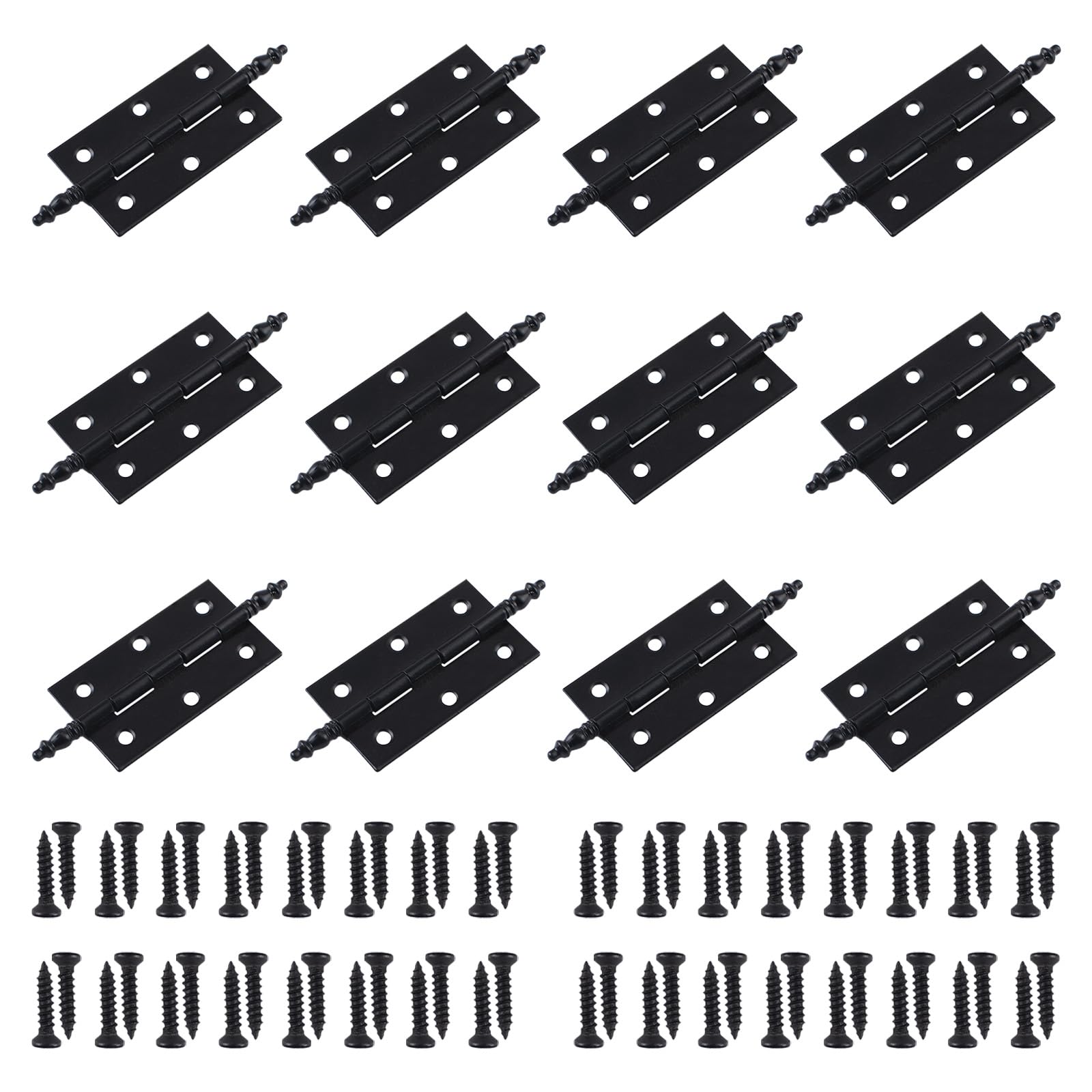 UFURMATE Antique Cabinet Hinges, 12Pcs Antique Decorative Hinges with Ball Ends Cabinet Cupboard Door Hinges Decorative Folding Butt Hinges (Black)