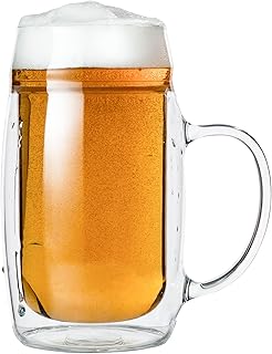 SIMAX Beer Mugs For Men, 17 Oz Double Walled Glass Beer Mug, Set of 2 Freezable Beer Glasses, Beer Mugs & Steins, Beer Mugs with Handles, Insulated Beer Glasses for Men, Frozen Beer Mugs for Freezer