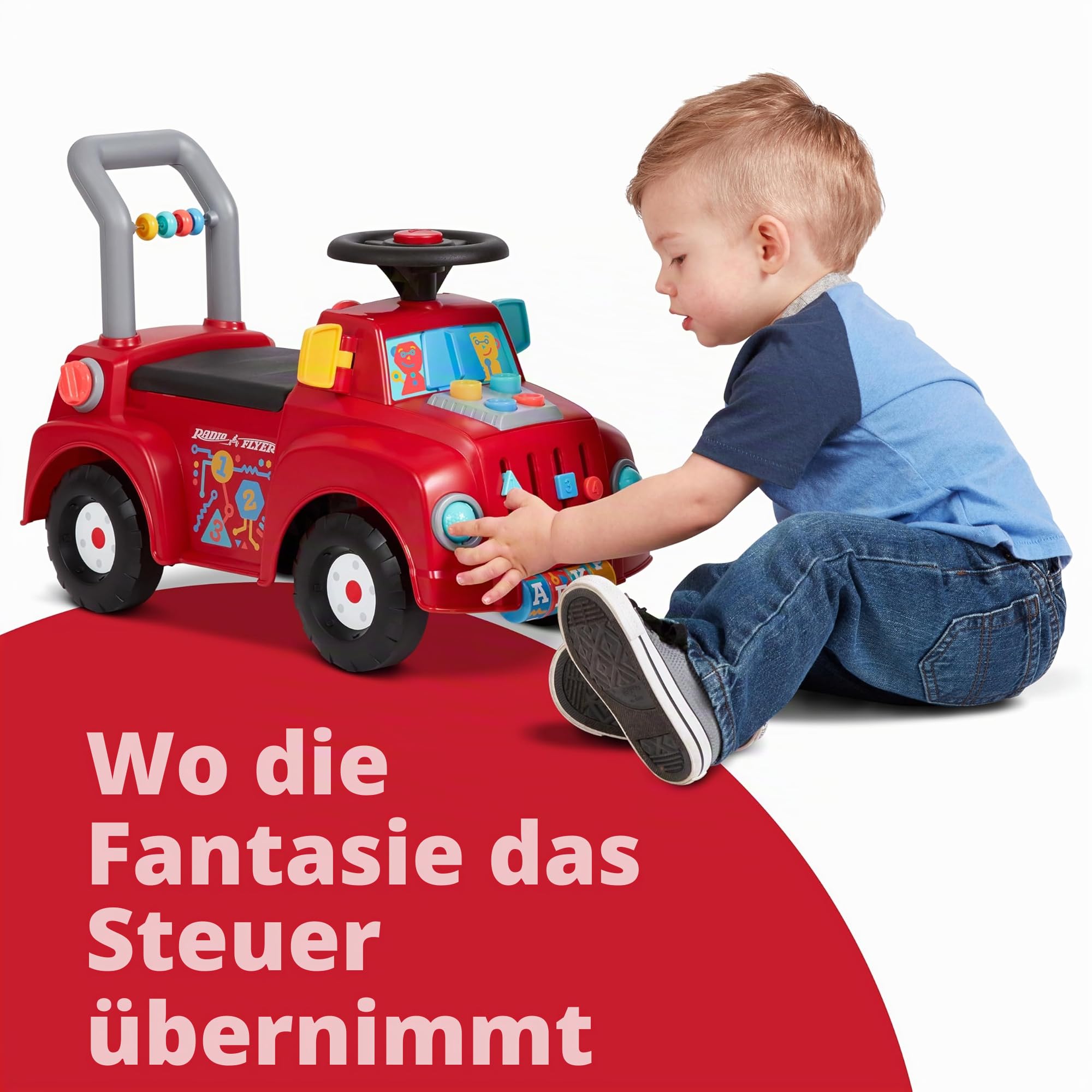 Radio Flyer Tinker Truck mit Lichtern und Geräuschen, Rutschspielzeug, Mitfahrspielzeug für Kleinkinder, für Kinder von 1–3 Jahren, Rot