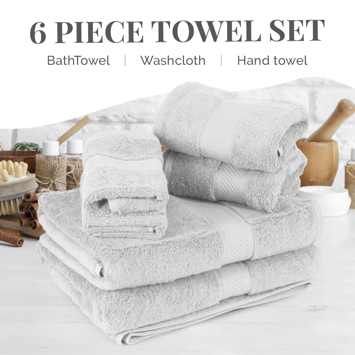 TAKTICK 6-teiliges Luxus-Handtuch-Set aus 100% Baumwolle für Badezimmer – weiche und sehr saugfähige Viskose-Streifen-Handtücher für den täglichen Gebrauch, 2 Badetücher, 2 Handtücher und 2