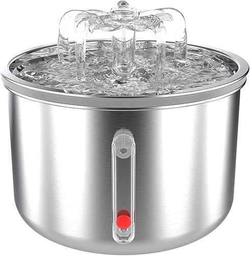 Fuente de agua para gatos de acero inoxidable fuente de agua para mascotas de 2.5L85 onzas con elemento de filtro Fortalecer el dispensador de