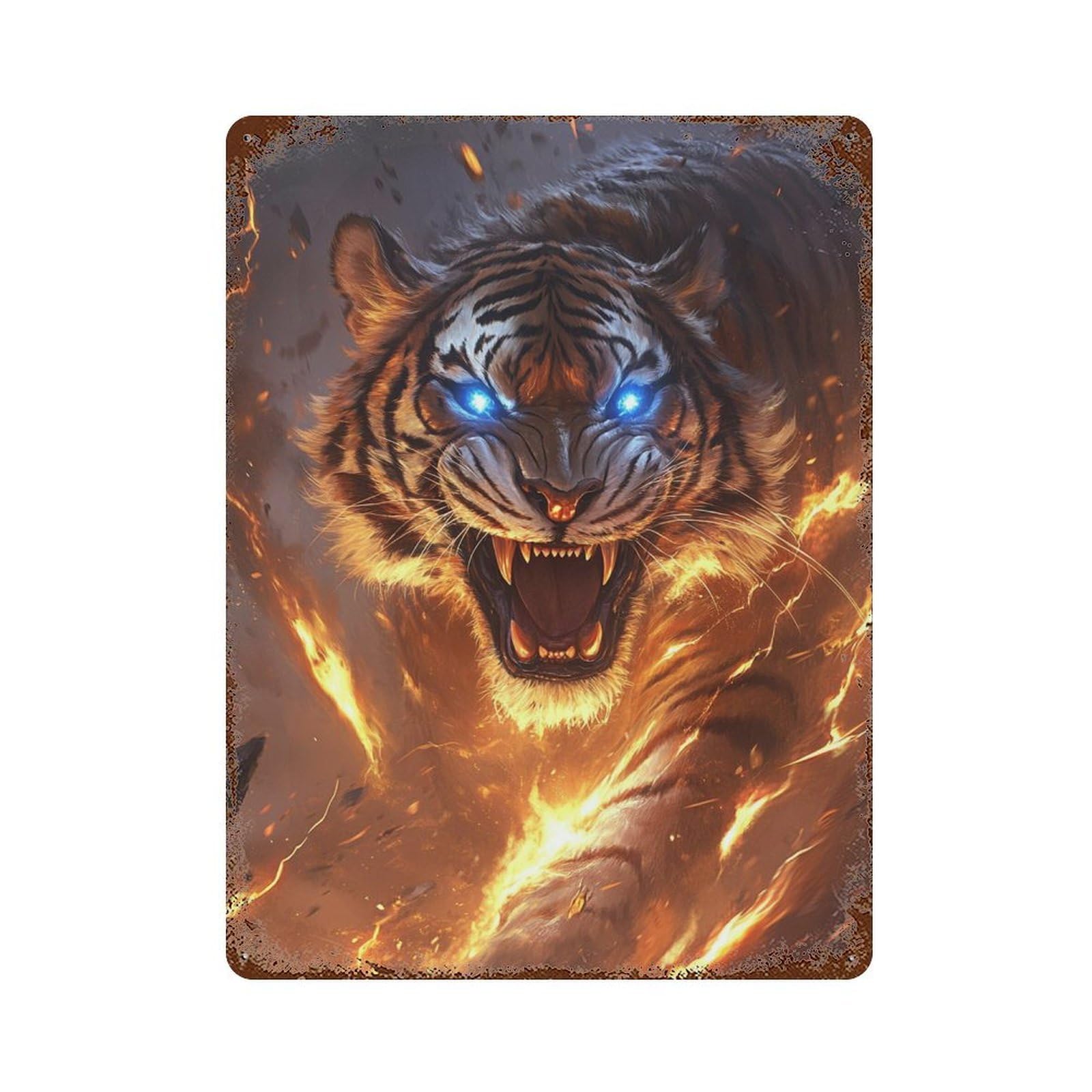 Fiery Tiger Roar 15.7"x11.8" Decorative Tin Sign, Retro Wall Decor for Bistro, Counter And Cafe Decor