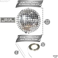 Vista 6 de KatchOn, Globos grandes de bola de discoteca plateados, paquete de 12 Globos de discoteca de esfera 4D, globos de neón Globos grandes de bola