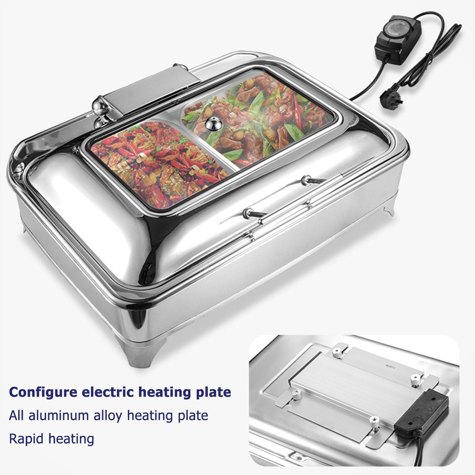 Bandeja calentadora eléctrica para buffet, bandeja de acero inoxidable para catering, calentadores de alimentos comerciales para fiestas, para varios tipos de alimentos como mariscos. ( Style 2)